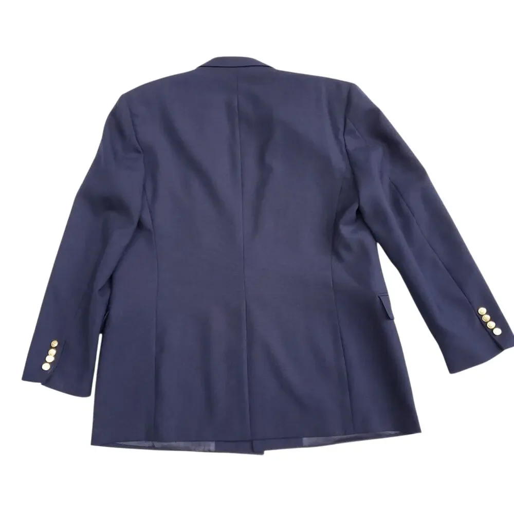 VTG Stafford Blue Wool Blend Gold Button Double Breasted Jacket Sport Coat 44L